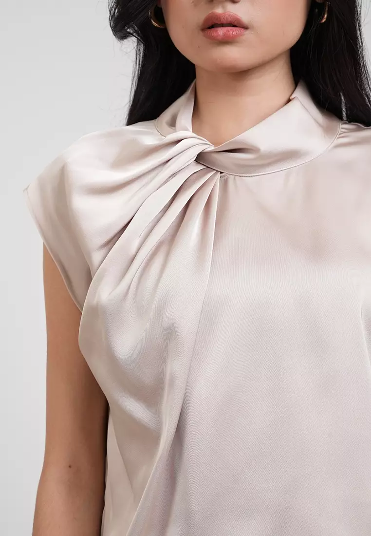 Anastasia Twisted High Neck Satin Top