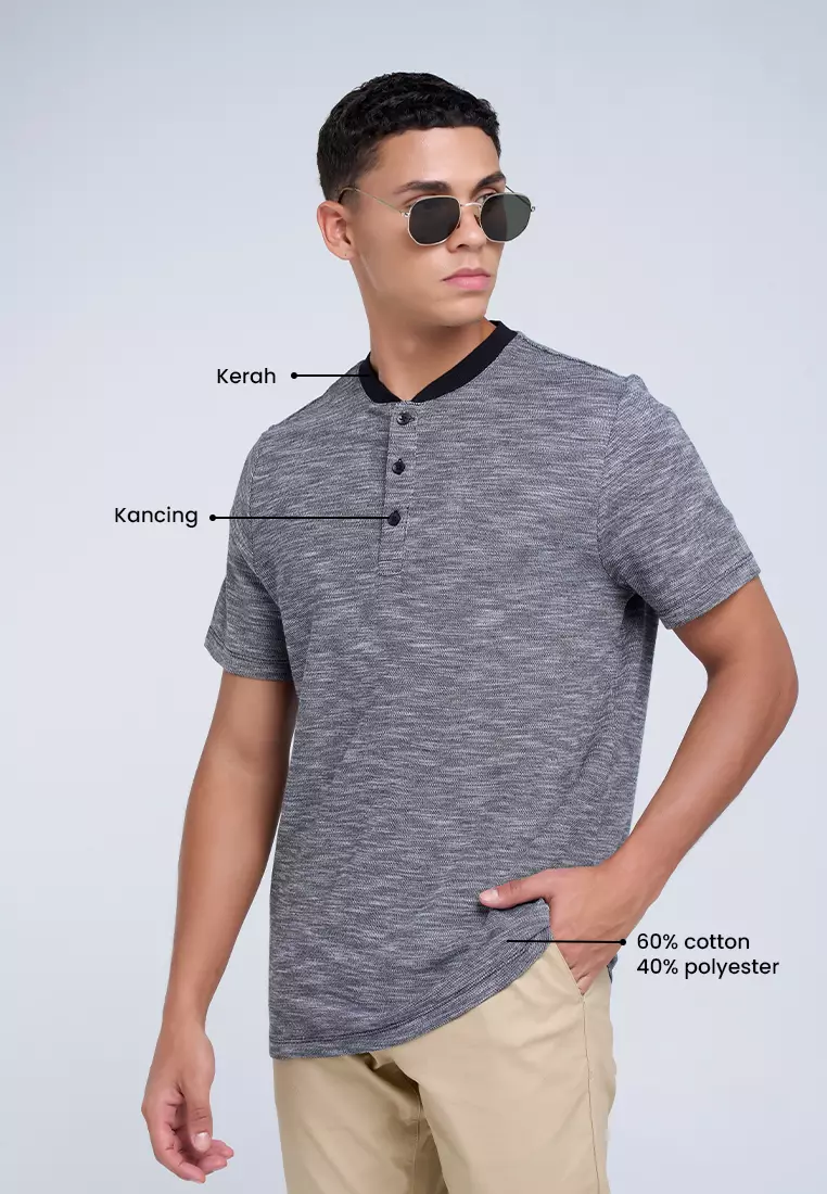 MANZONE - Polo Shirt Lengan Pendek Pria Teoh 1 Slim Fit - Black Warna Black