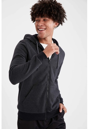 DeFacto black Slim Fit Hooded Zippered Long Sleeve Cardigan B6EBBAAFC5CC35GS_1