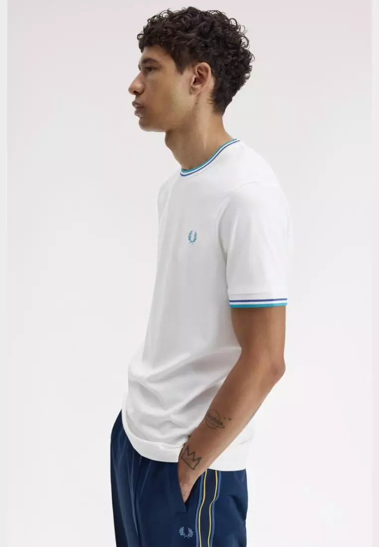 Fred Perry M1588 Twin Tipped T-Shirt (Snow White / Deep Mint / Soho Eclipse)