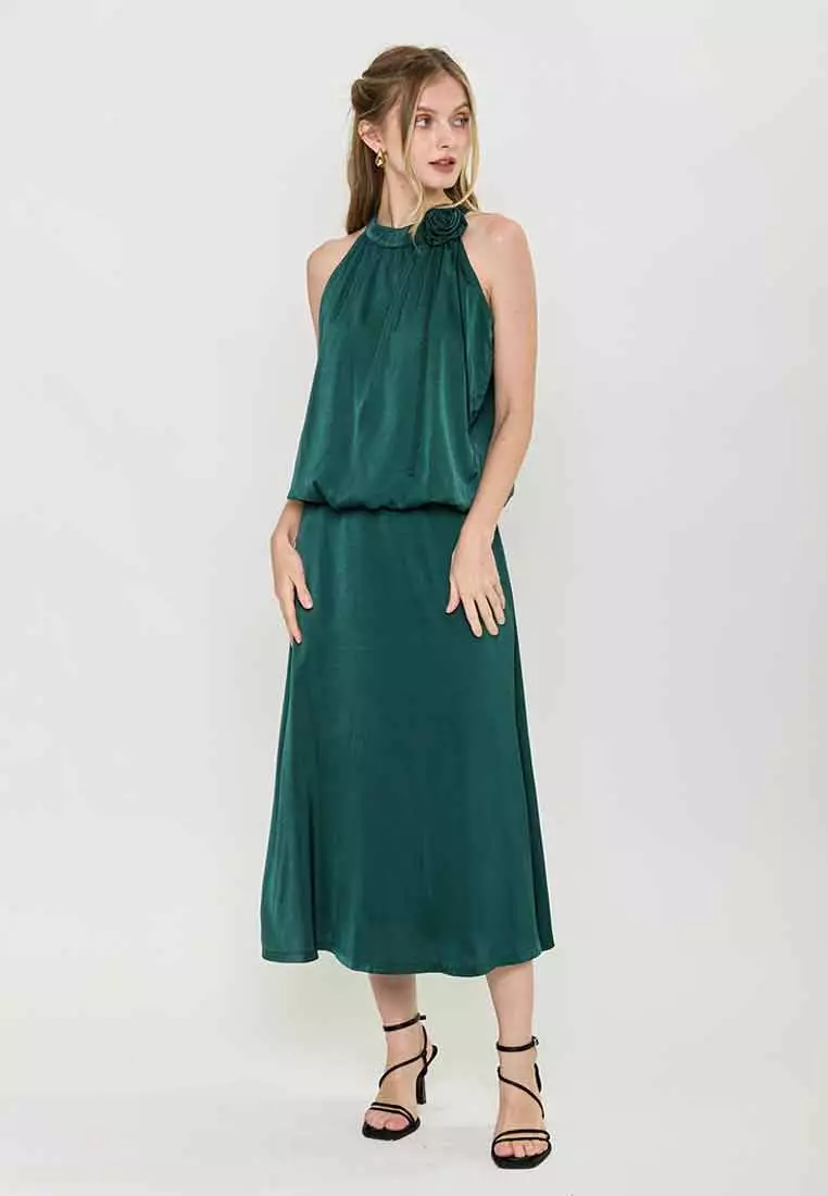 Madilynn A-Line Gartered Satin Maxi Skirt