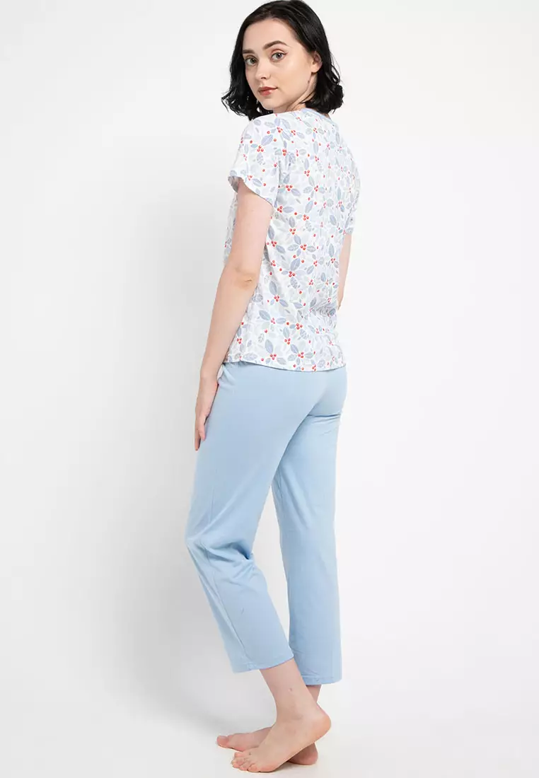 Pyjama Short Sleeve Long Pants Full Button Sleepwear