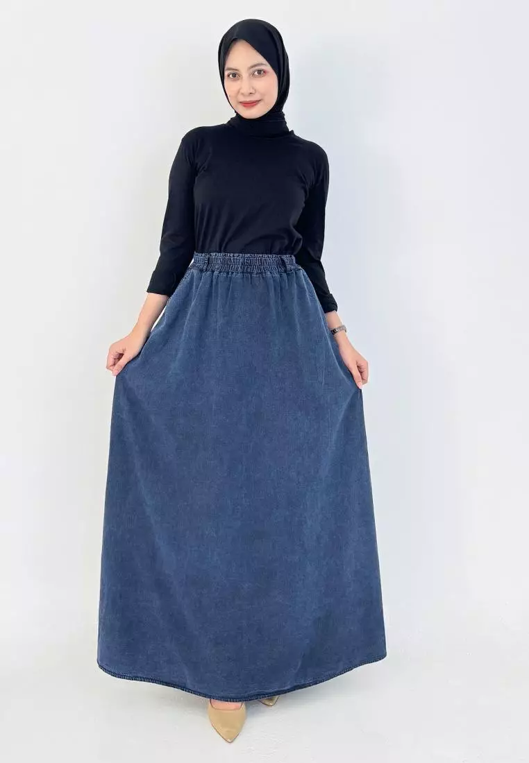 Ima Denim Skirt (Rok Jeans A-Line) HITAM SNOW