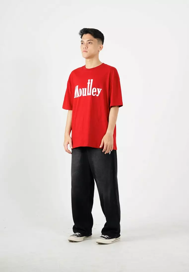Moutley Men's T-Shirt Short Sleeve Oversized Fit Cotton 20s Red OL-C140325