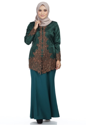 Buy Yulia Kebaya with Bronze Lace Embellishment from Ashura in Green and Multi and Brown at Zalora