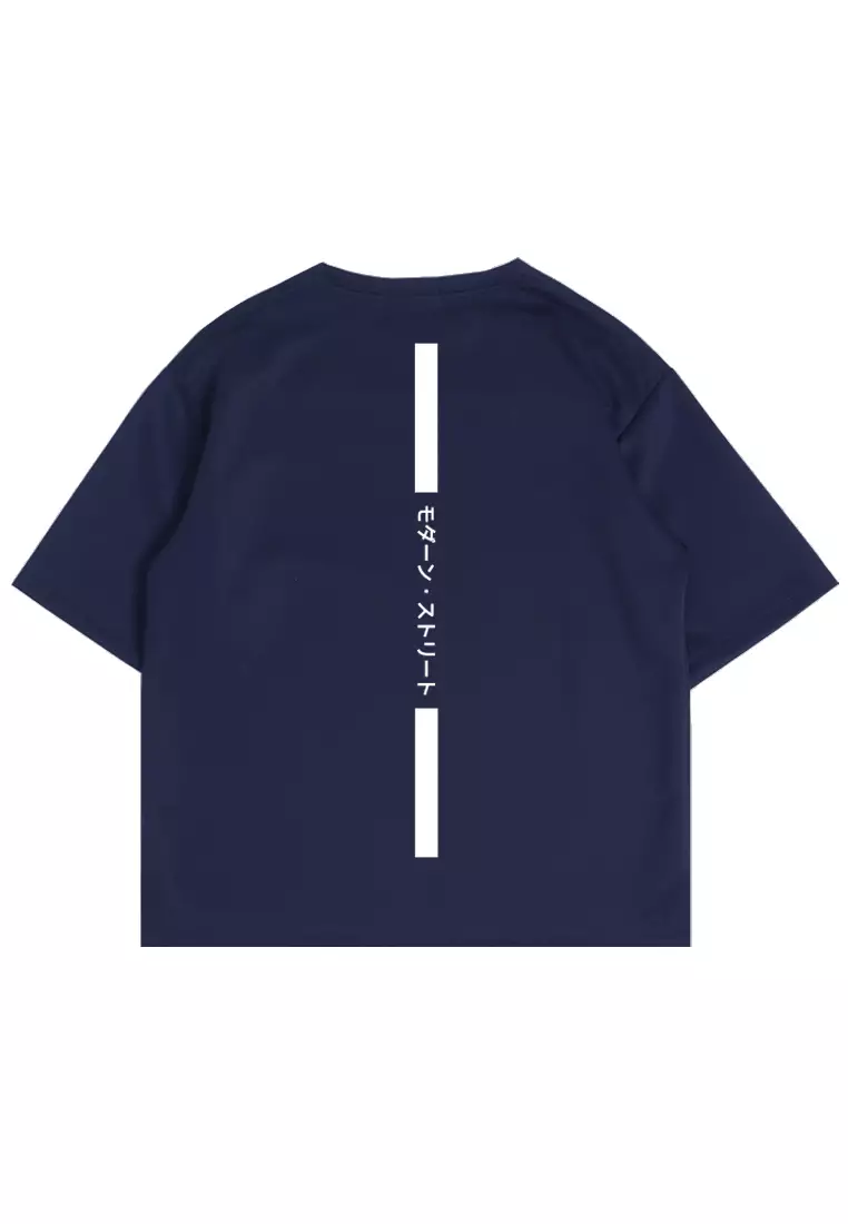 MTM10 kaos oversize tebal scuba pria thirdday osaka katakana back vertikal navy