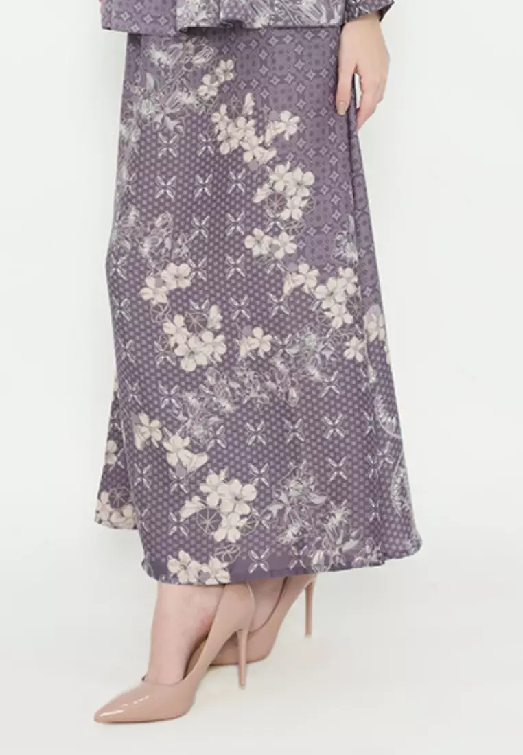 Skirt A-Line Purple Pattern Floral Etnik By Brilliant Girl Warna Ungu