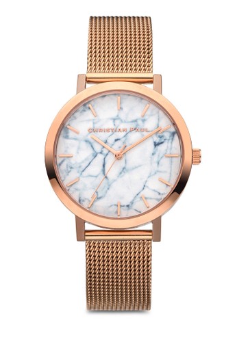 35mm Whitehaesprit專櫃ven 大理石圓框網眼手錶, 錶類, 不銹鋼錶帶