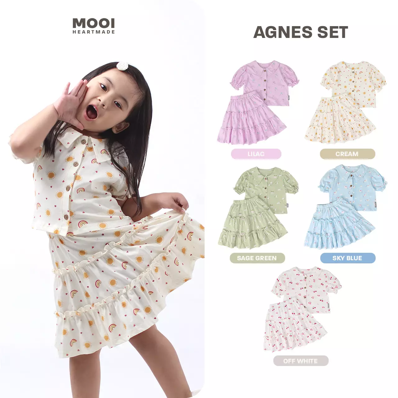 Mooi Setelan Anak Perempuan Agnes Set - Off White