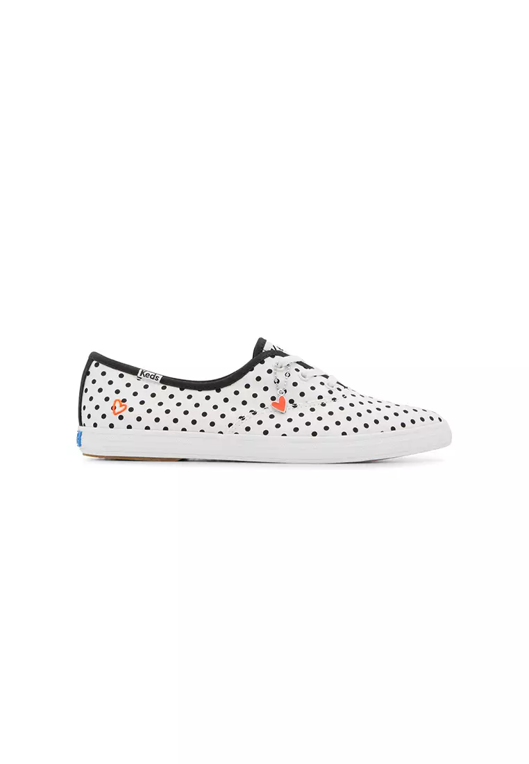 Keds Womens Champion Point Low Canvas Small Polka Dot Sneaker Snow White/Black (WF68592)
