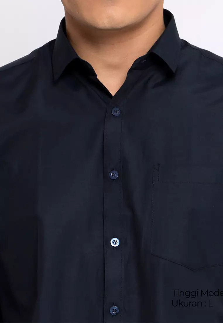 Simple Perfect Kemeja Pria Lengan Panjang Polos | Premium Solid Basic Gallant Shirt 7714 Navy