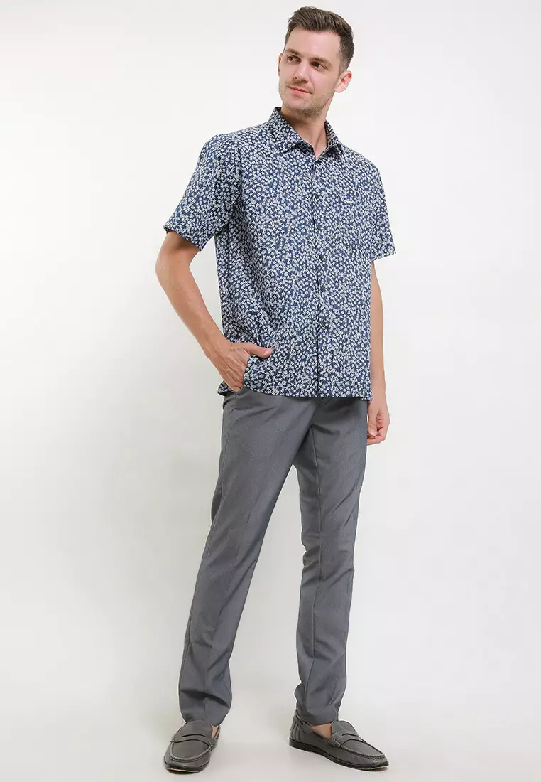 Crocodile KOAL 0884 Blue - Men Shirt Kemeja Lengan Pendek - Relax Fit - Katun
