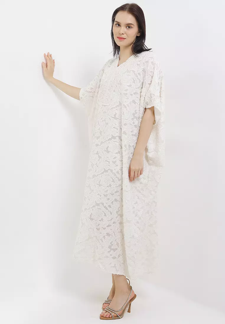 Embellished Lace Detail Furry Kaftan