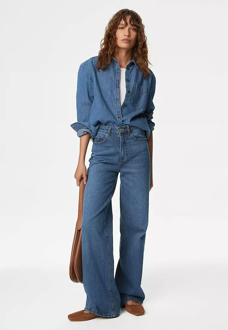 Pure Cotton Denim Longline Shirt