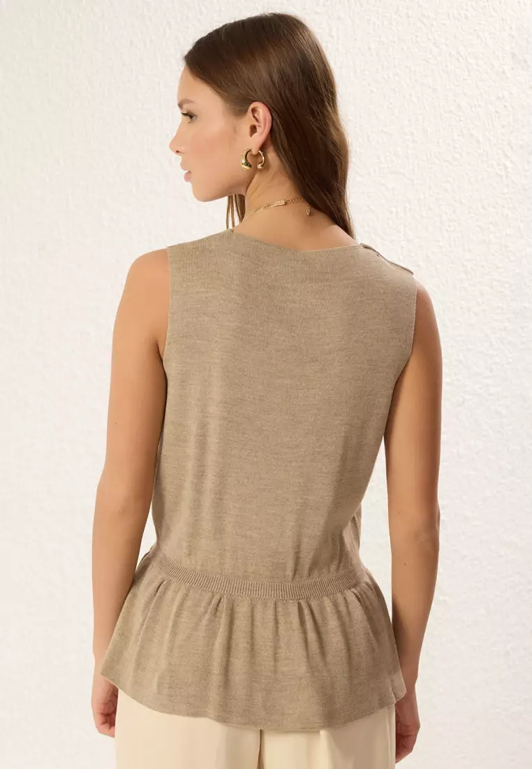 Mink V Neck Peplum Vest