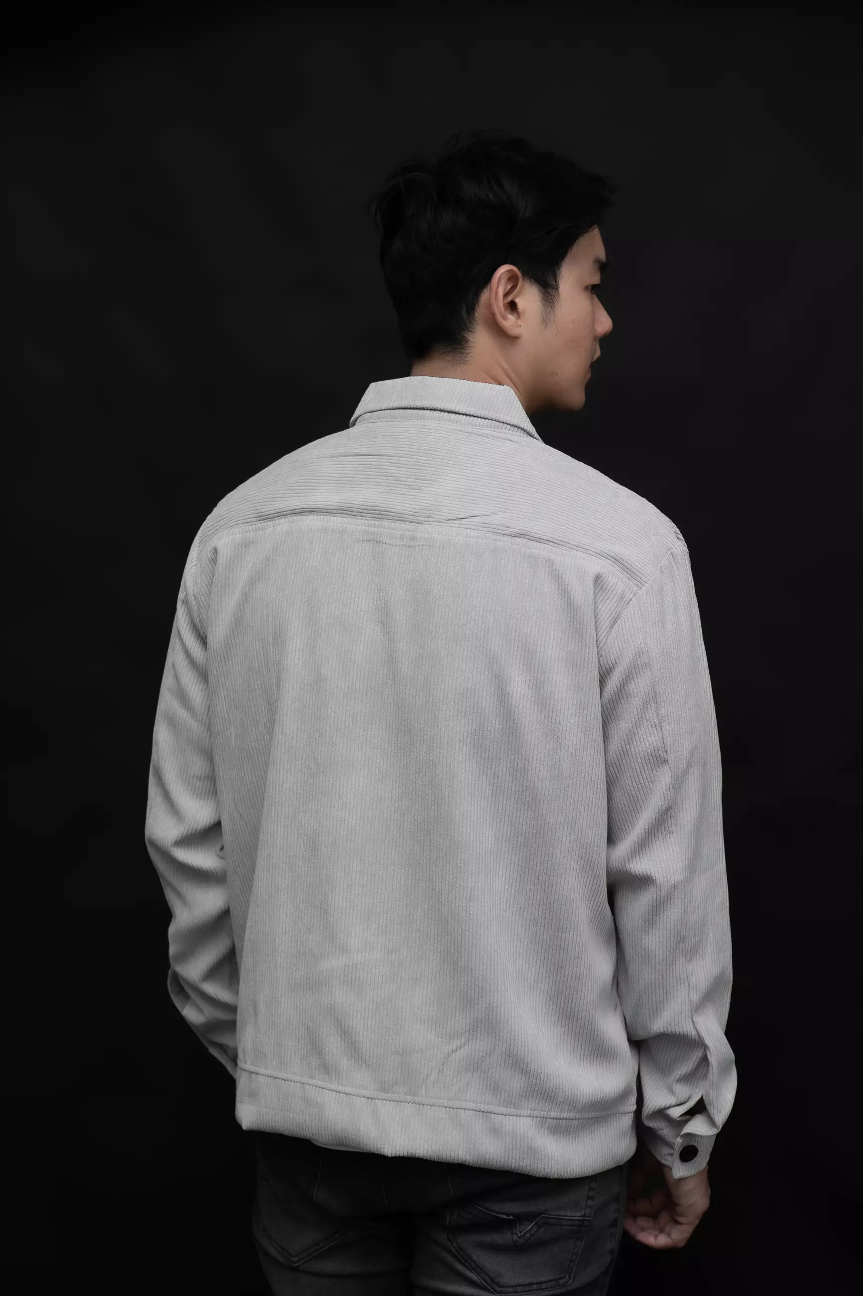 Ryusei Jaket Pria Boxy Fit Corduroy Light Grey