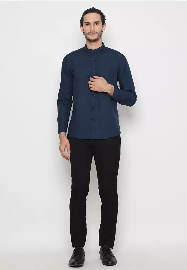 Enzy Basic Kemeja Shanghai Oxford Panjang - Navy