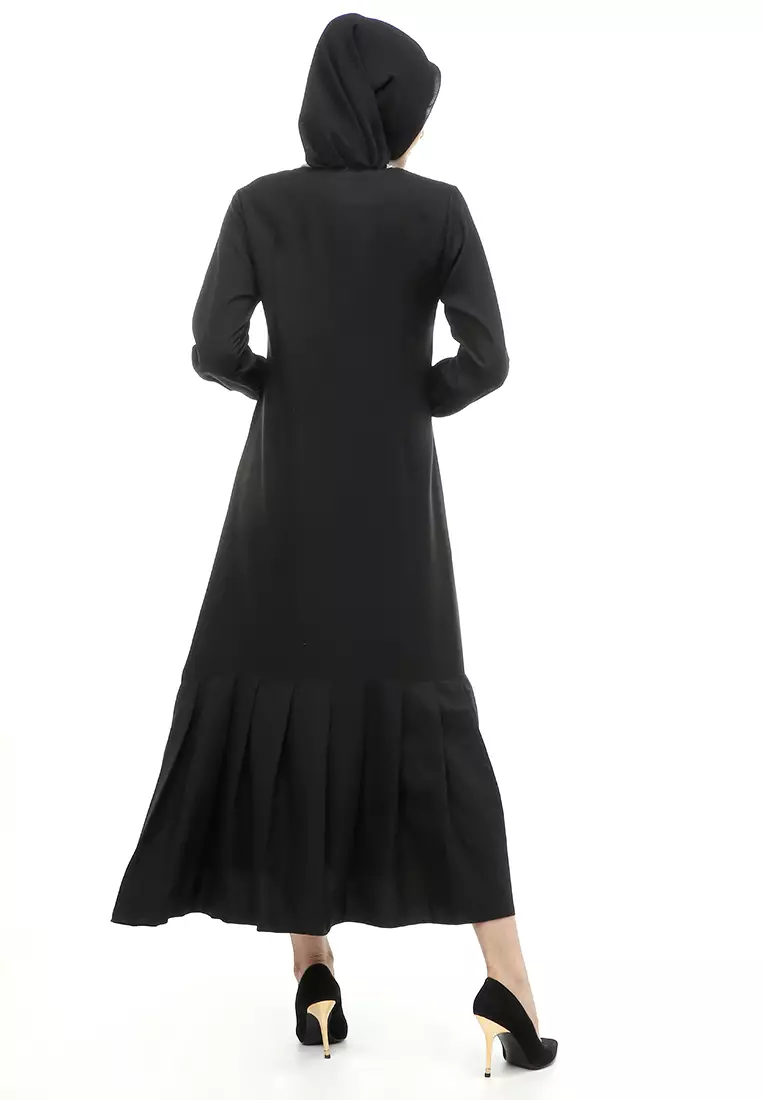 Natalia Dress Muslimah Wanita Long Sleeve Polos Design Casual Regular Fit - Black