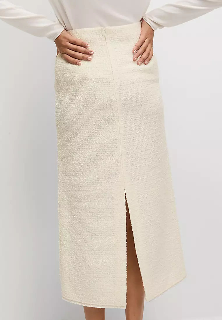 Boucle Split Back Midaxi A-Line Skirt With Wool