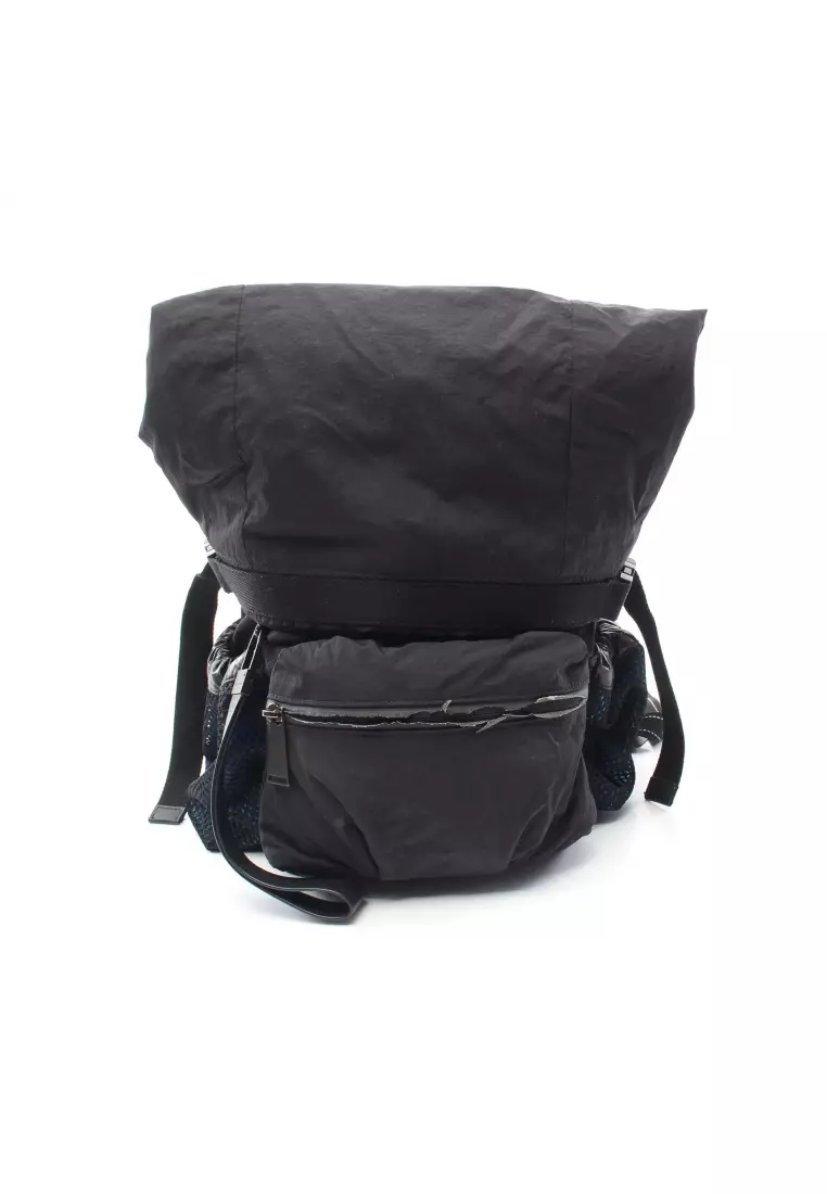 Pre loved BOTTEGA VENETA Backpack rucksack Nylon leather black blue mesh