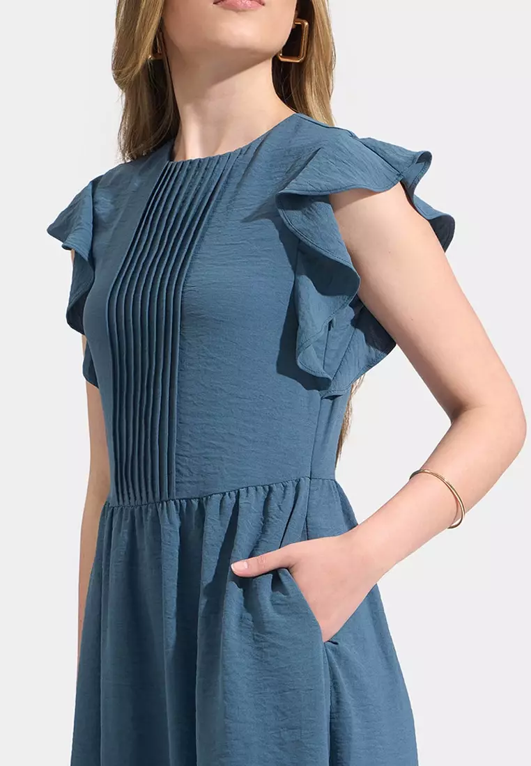 Ruffled Sleeves A-Line Midi Dress