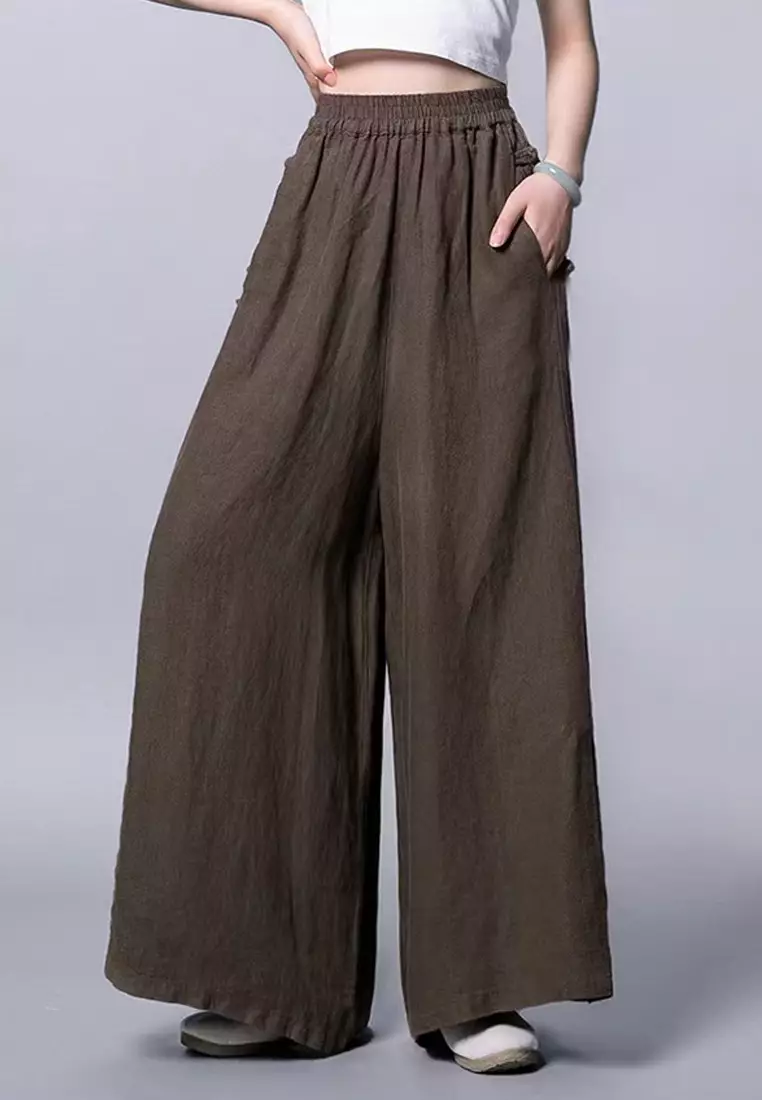 High Waist Cotton-flax Wide-legged Pants RZ9061