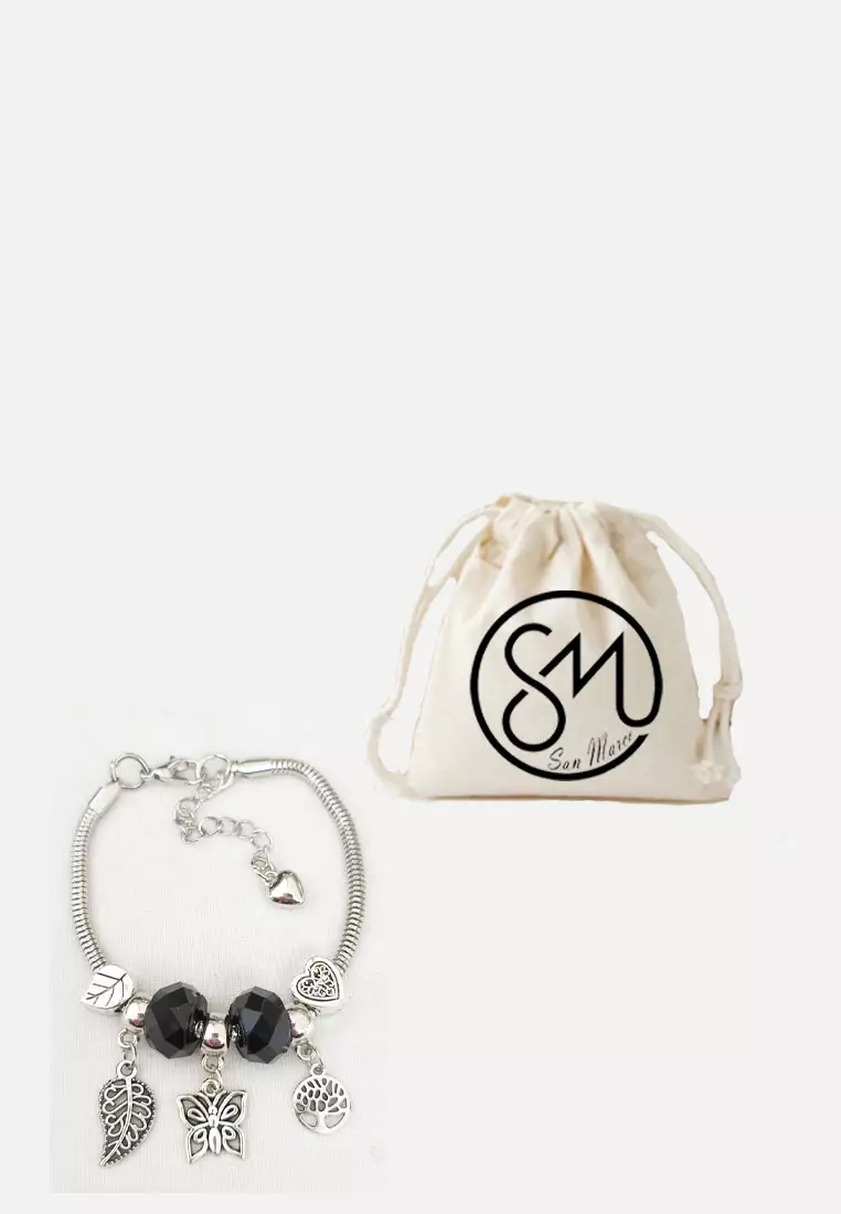 Accessories Wanita Butterfly Onyx Pomora Charm Bracelet Gelang Wanita Silver & Black