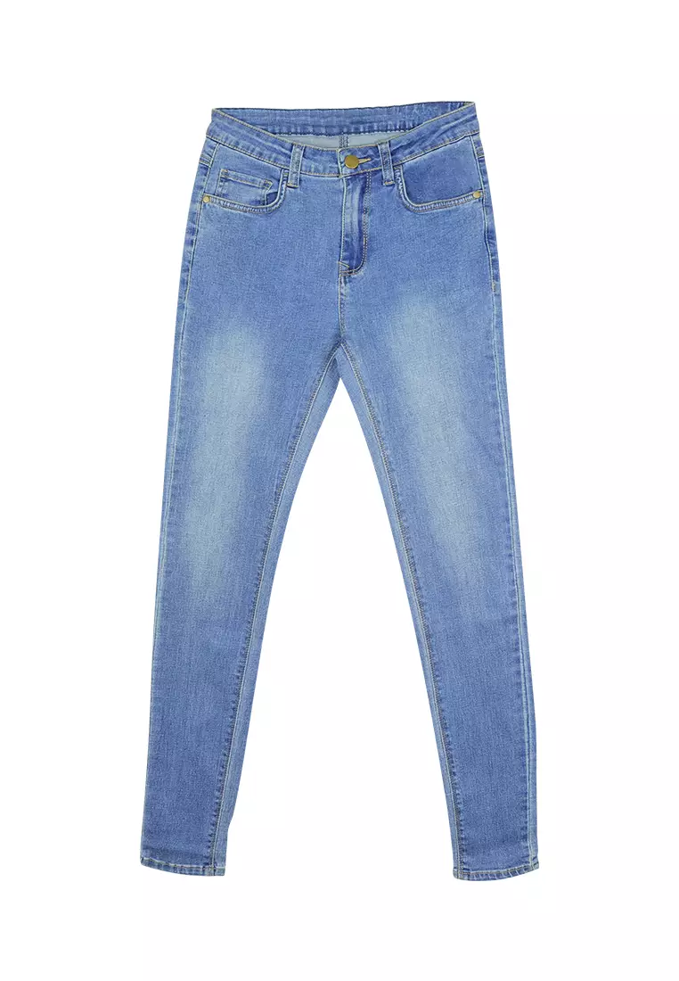 Buy POP Shop Ladies' Mid Waist Skinny Jeans Dark Blue 2024 Online