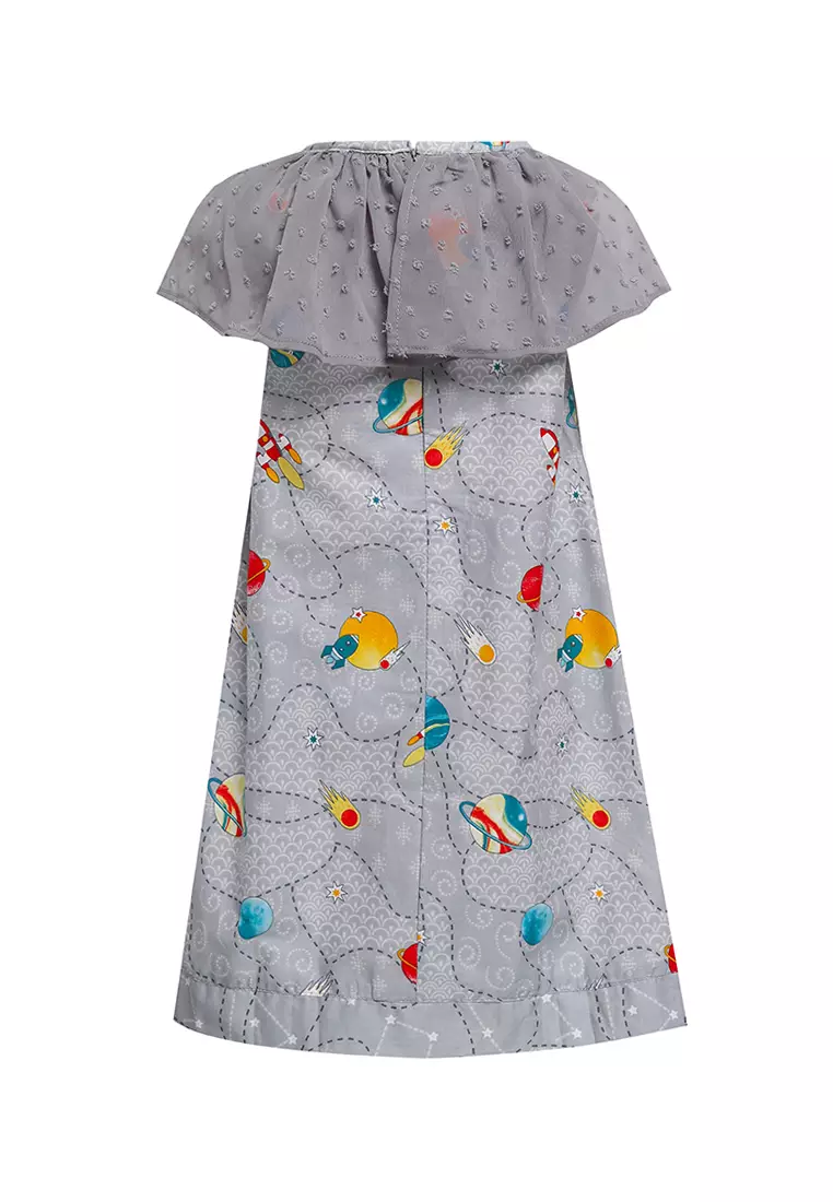 Dress Anak Perempuan Batik Aronika Kids Roundcrow Cotton Grey Pita