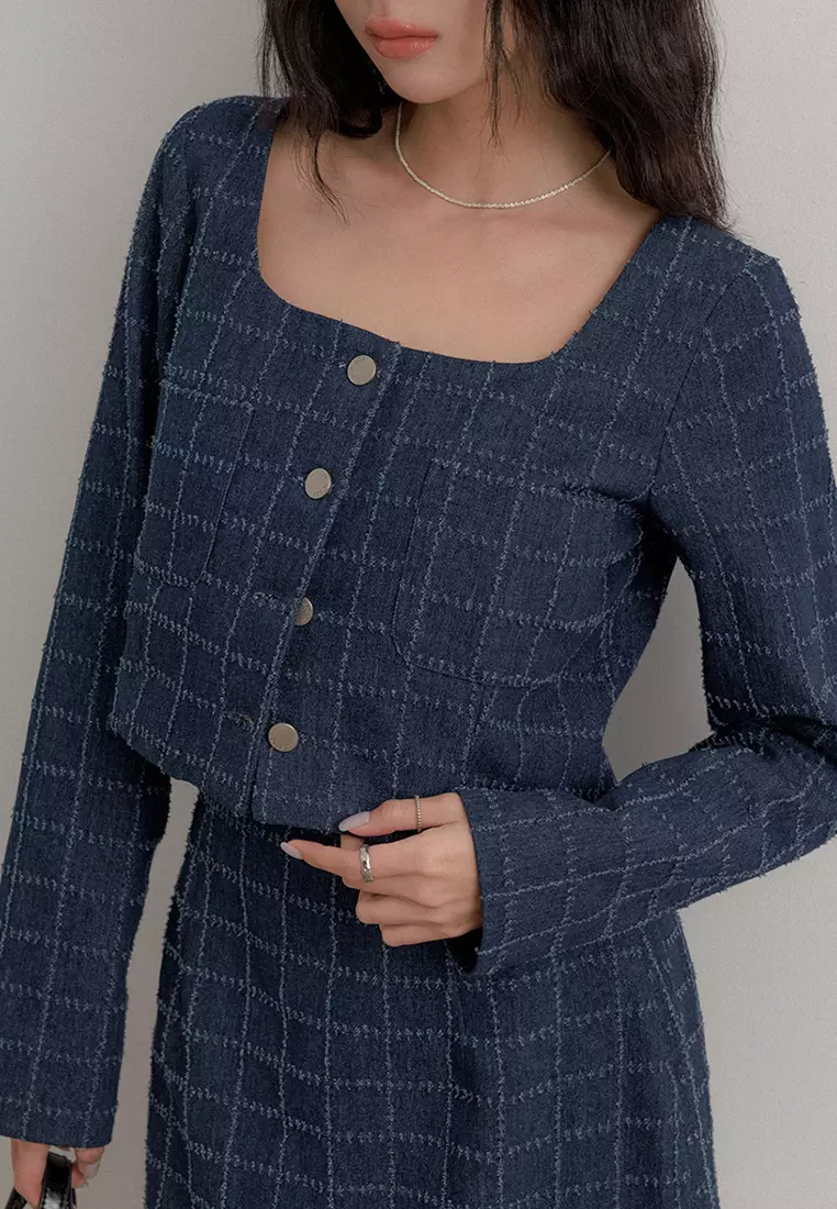 Tweed Square Neck Top