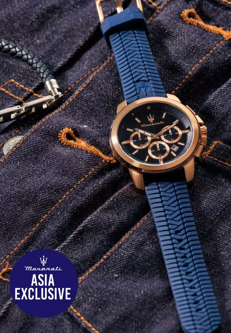 【Asia Exclusive】Maserati Successo 44mm Blue Silicone Strap Men's Chronograph Quartz Watch R8871621034