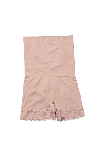 YSoCool beige High Waist Shaping Lace Trim Safety Shorts Underwear C7738US1172222GS_1