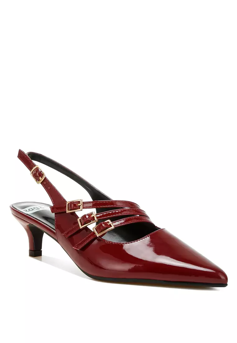 Sandal Slingback Tali Tiga Warna Burgundy