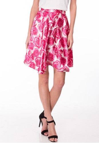 Cerise Shop Roses Skirt Pink