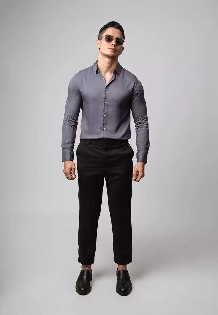 Viscose Dark Grey Casual Shirt