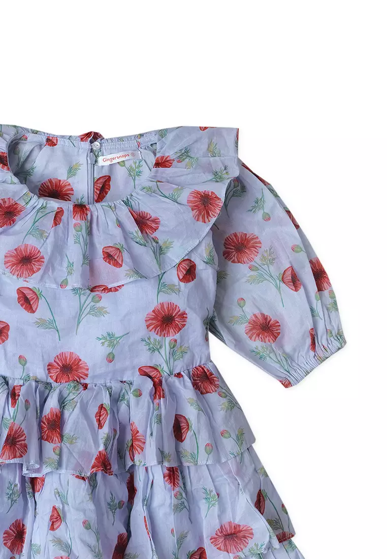 Girls Poppies Print Ruffles Dress
