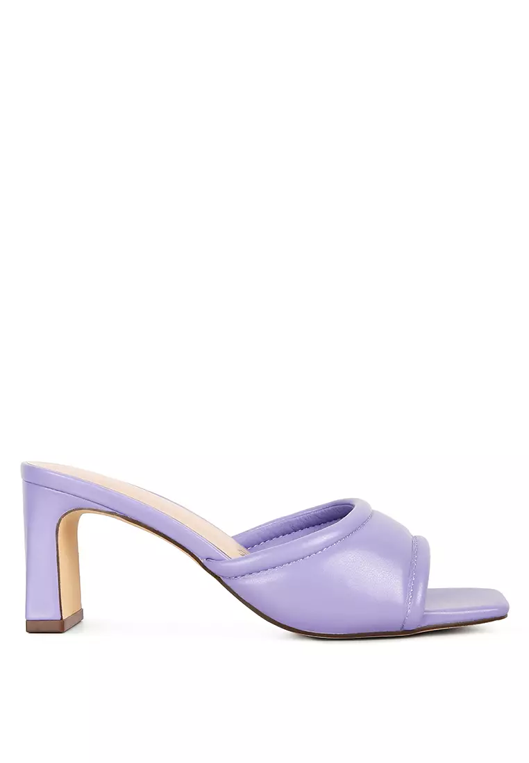 Purple Quilted Block Heeled Sandals