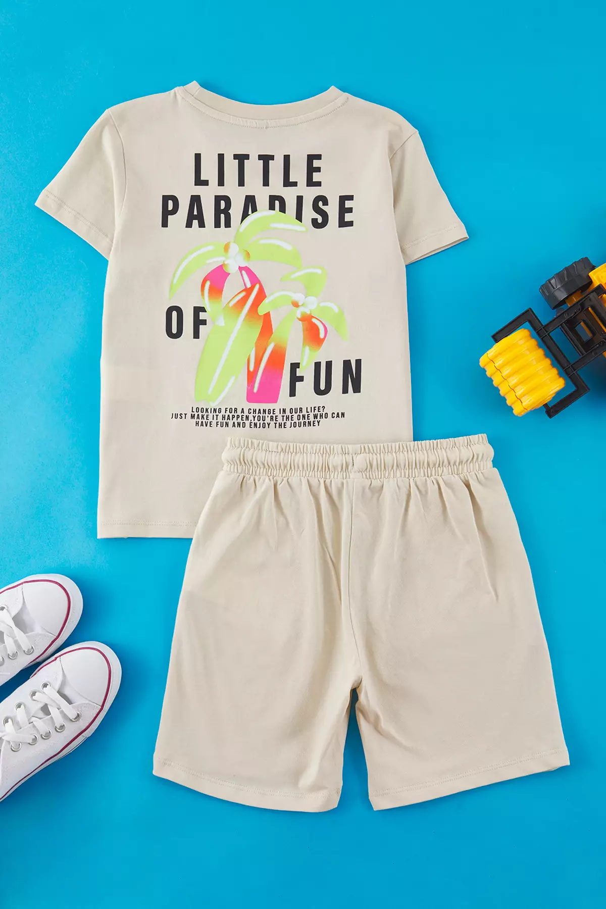 Stone Boy Printed Children's 100% Cotton Tropical Printed Knitted T-Shirt Shorts Bottom-Top Set Tkdss24Au00005