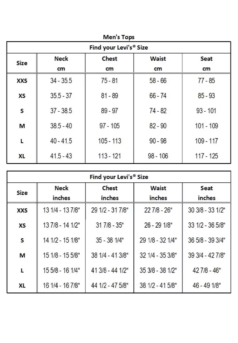 Levis denim jacket size guide outlet