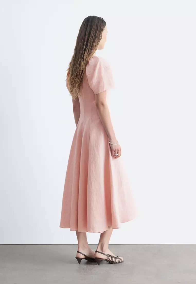 Flared Linen Midi Dress