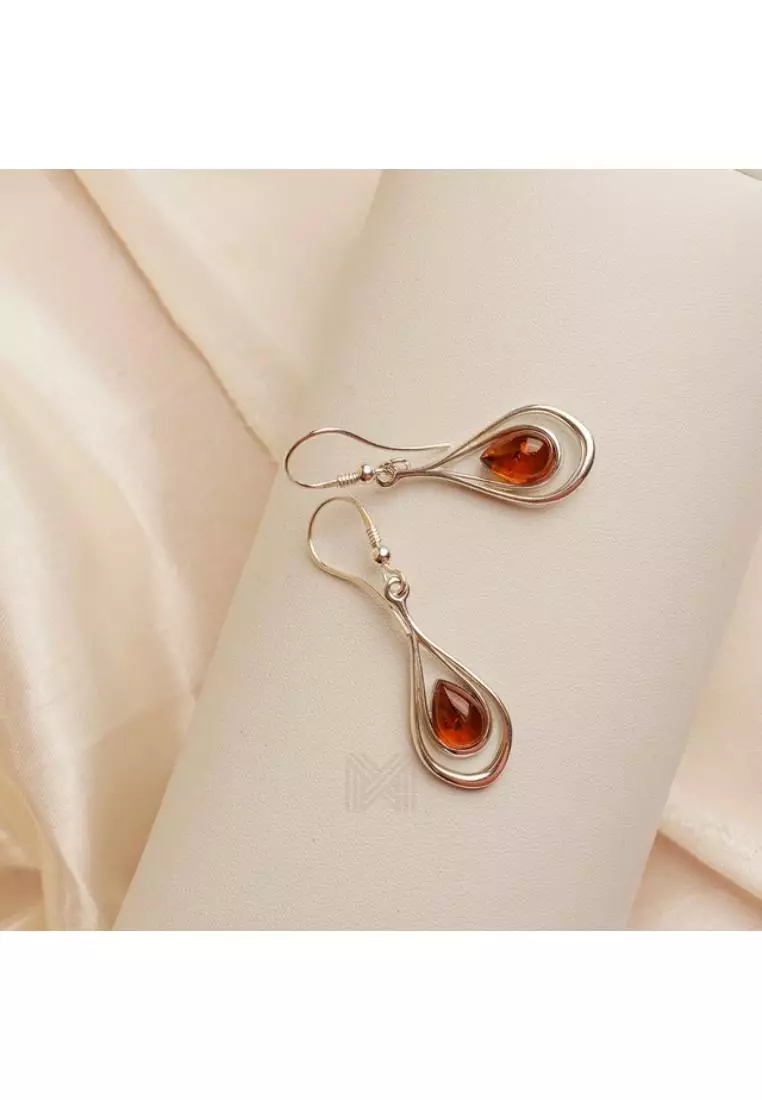 Multifaceted Baltic Amber Nested Drop Silver Hook Earrings with 925 Sterling Silver