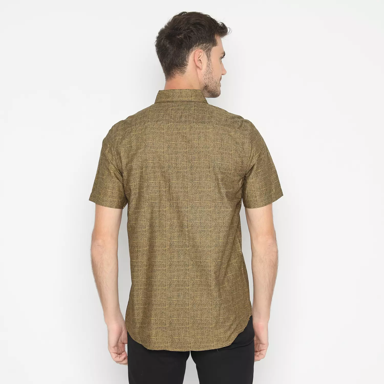 Platini Baju Kemeja Motif Pria Lengan Pendek Katun Coklat 132125