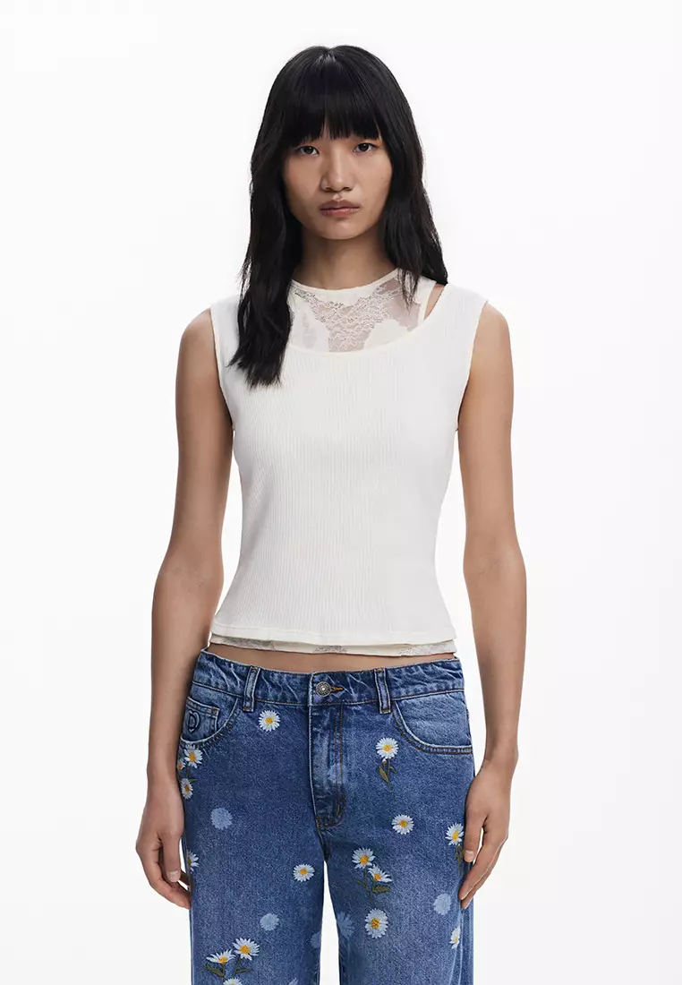 Straight jeans with daisies