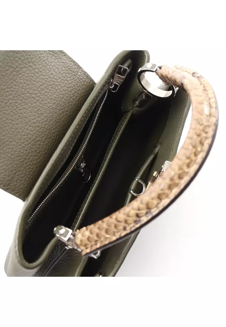 Louis Vuitton Emeraude Green Leather and Python Skin Capucines