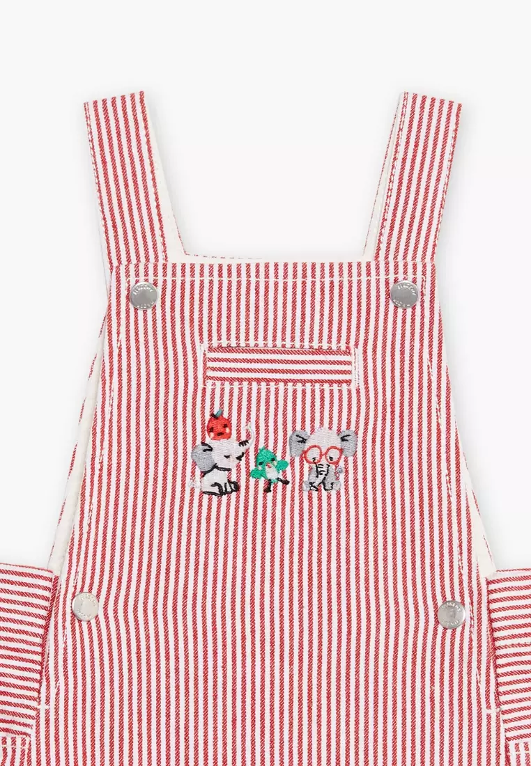 Red and white striped overalls shorts store