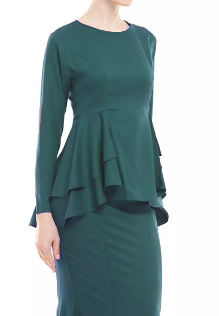 Lora Peplum Kurung Modern in Emerald Green