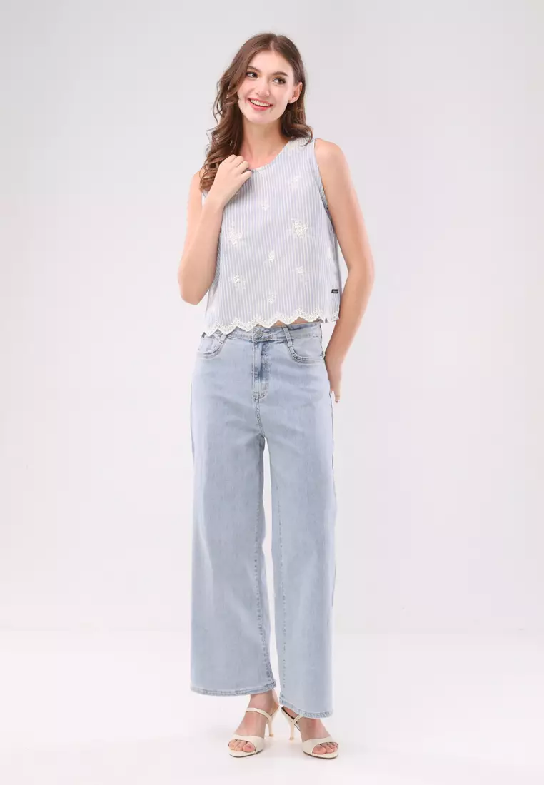 Sinefa Cotton Stripes Sleeveless Blouse