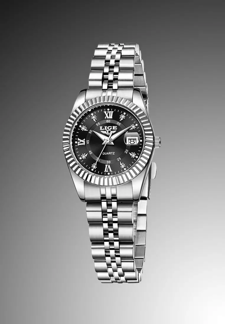 Ladies Stainless Steel Quartz Watch, Date, Stainless Steel Bracelet