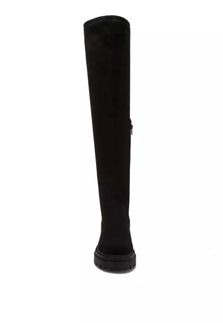 Drawstring knee high top boots