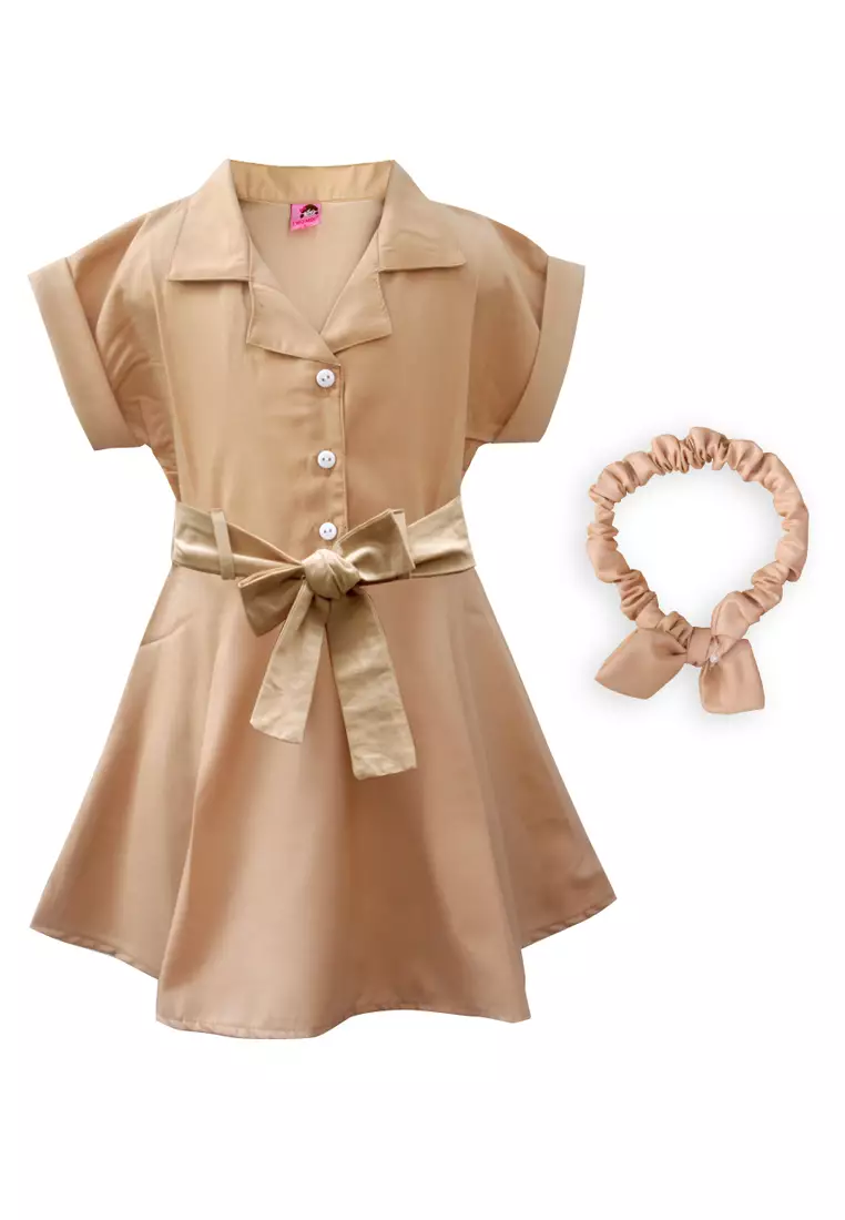 Two Mix Dress Anak Perempuan Kasual Bonus Bandana Bahan Kain Katun Usia 1-8 Tahun 4140